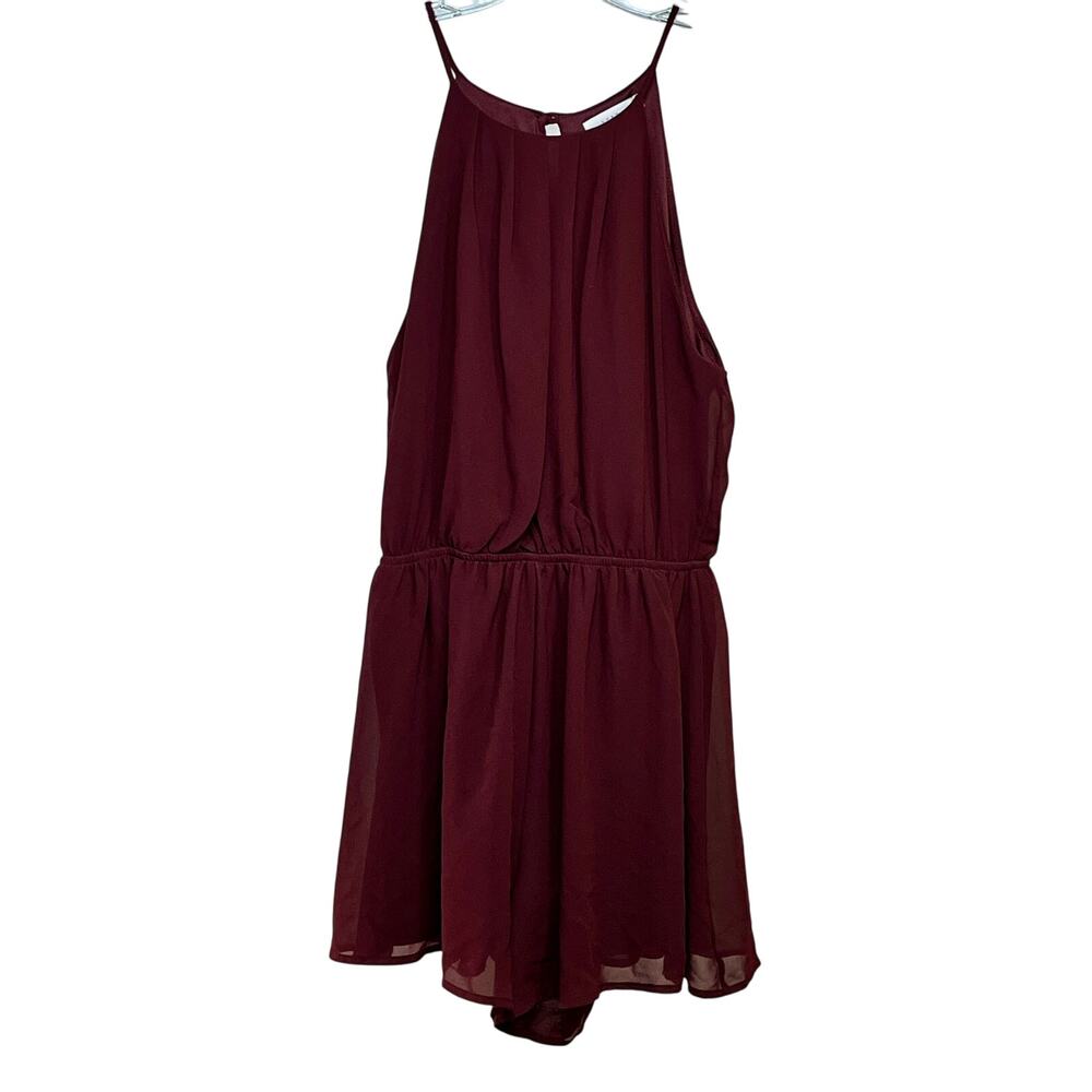LUSH Sleeveless Romper Keyhole Chiffon Maroon Women's Small 2-4